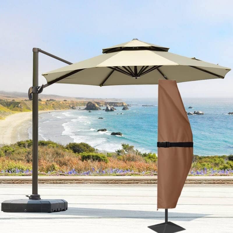 CoverFml Patio Umbrella Cover with Rod, for 10Ft to 11Ft Offset Umbrella,Curved Cantilever and Straight Pole Parasol, Protective Waterproof and UV-Resistant, Banana Style Covers, with Zipper M - Image 5